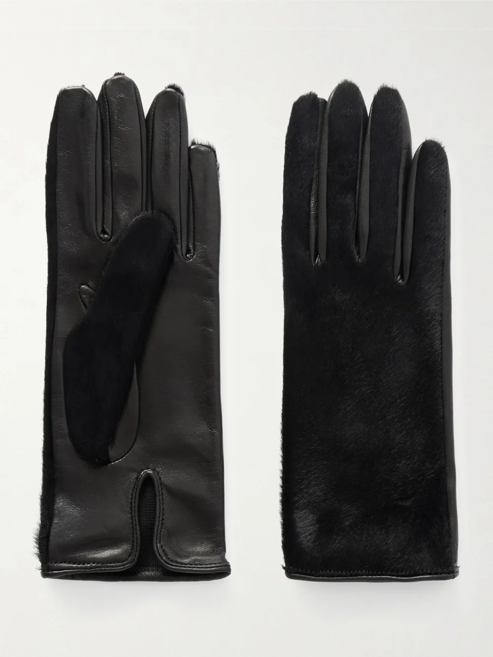 Nour Hammour Calf Hair and Leather Gloves in black