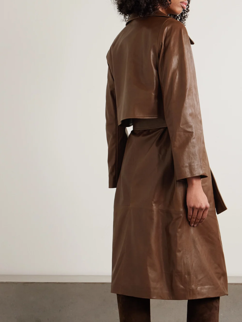 Back view of the Nour Hammour Cisely Belted Leather Trench Coat