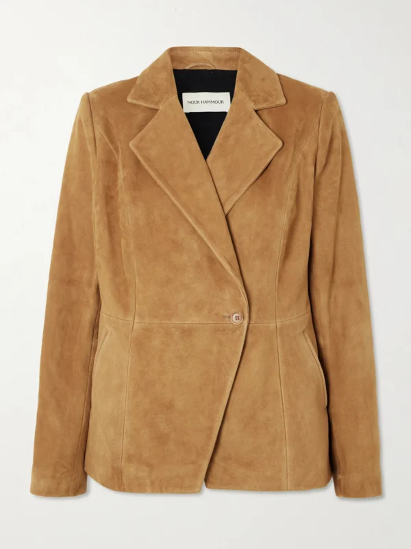 Nour Hammour Double-breasted Paneled Asymmetric Brushed-suede Blazer