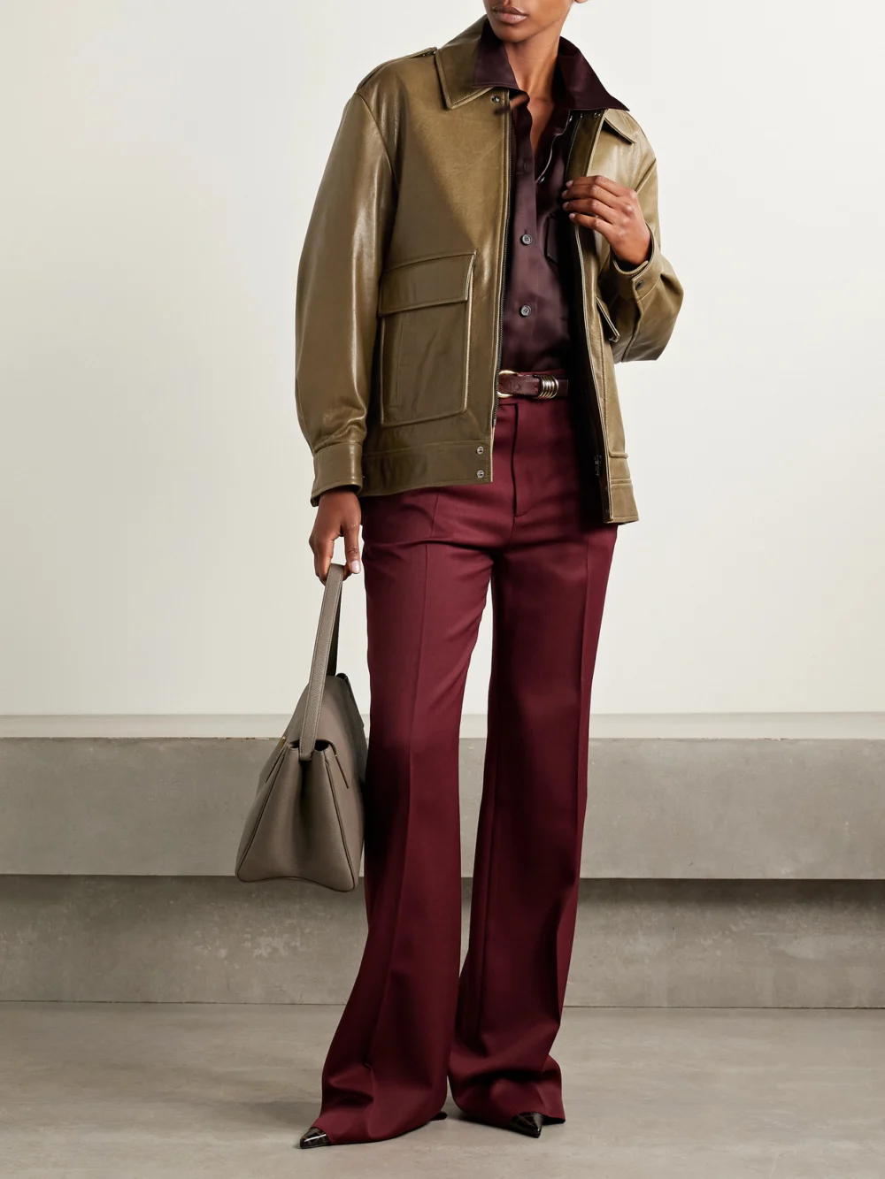 Nour Hammour Drey Textured-leather Jacket, worn by a model