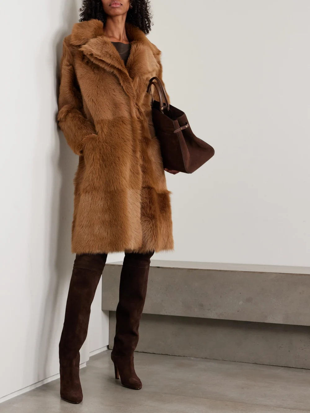 Nour Hammour Evita Shearling Coat, worn by a model