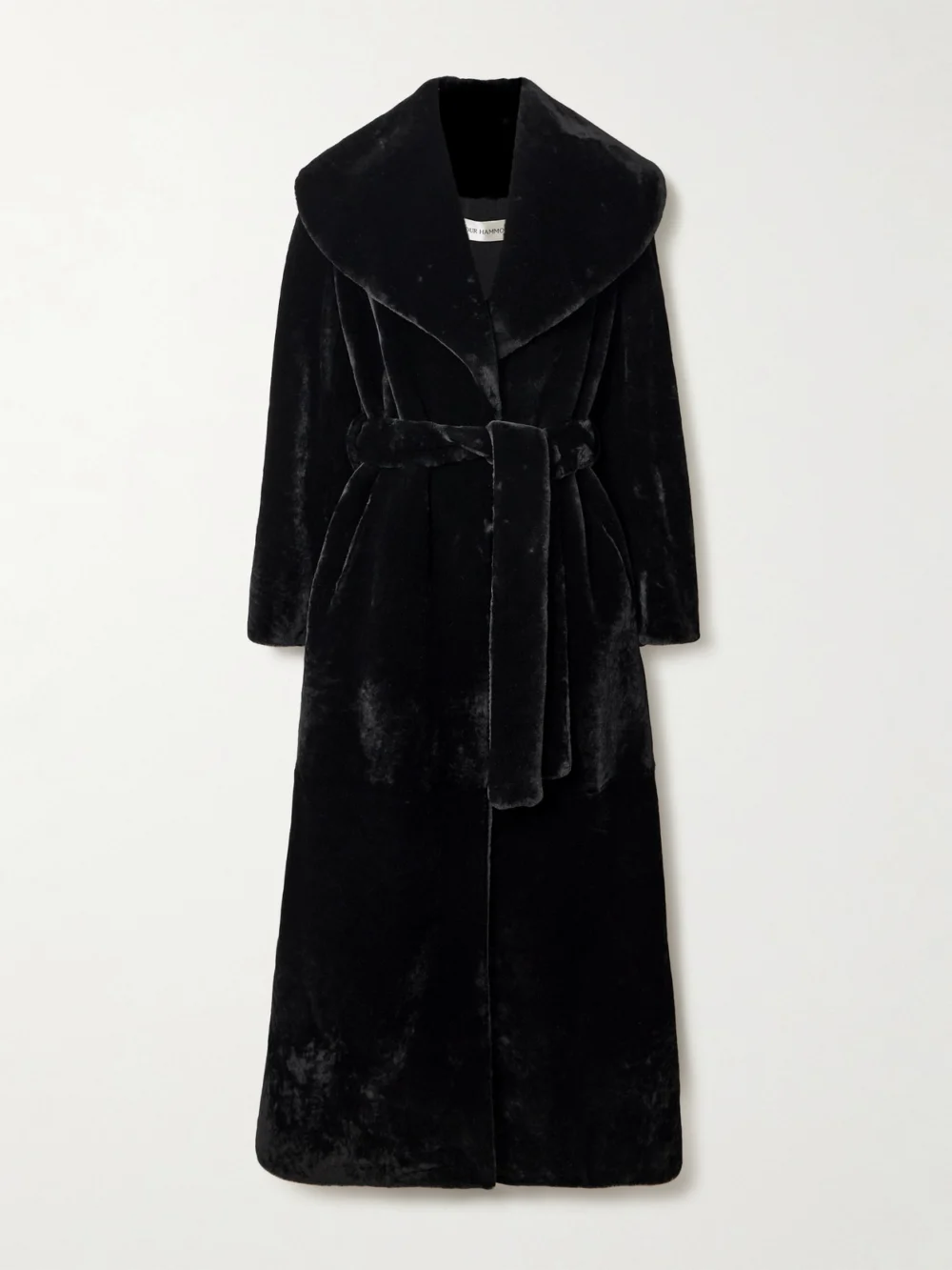 Nour Hammour Giovanna Belted Shearling Coat in black