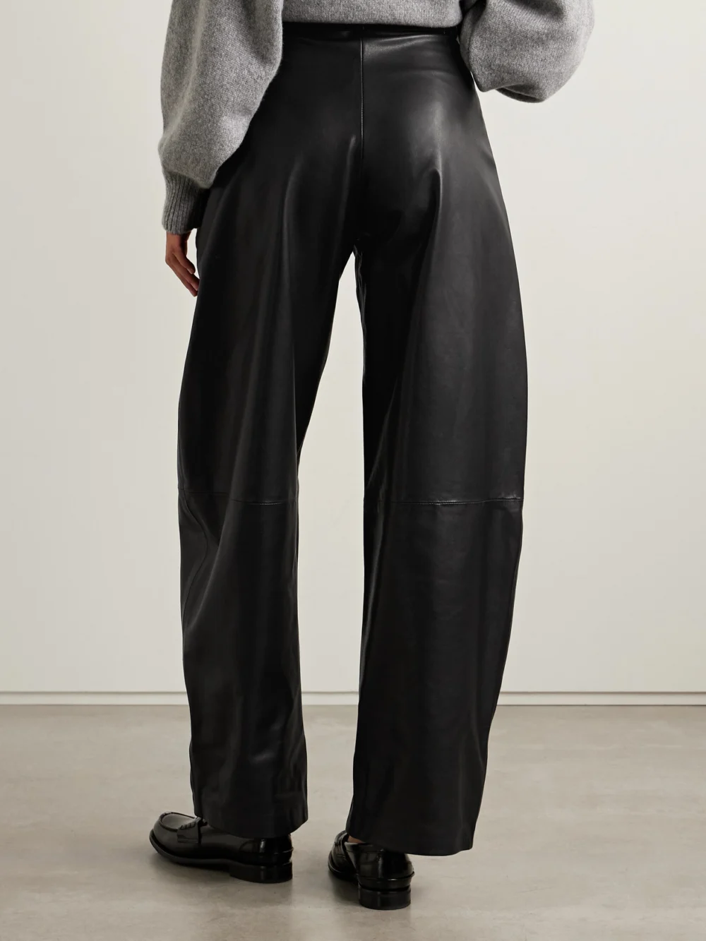 Back view of the Nour Hammour Leather Barrel-leg Pants