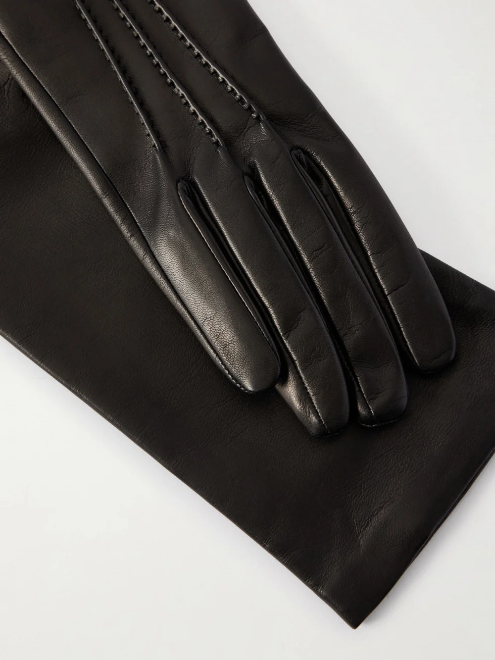 Close-up detail of the Nour Hammour Leather Gloves