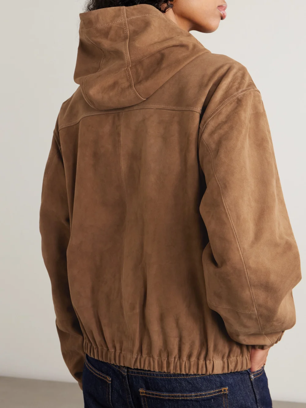 Back view of the Nour Hammour Leo Paneled Suede Hoodie