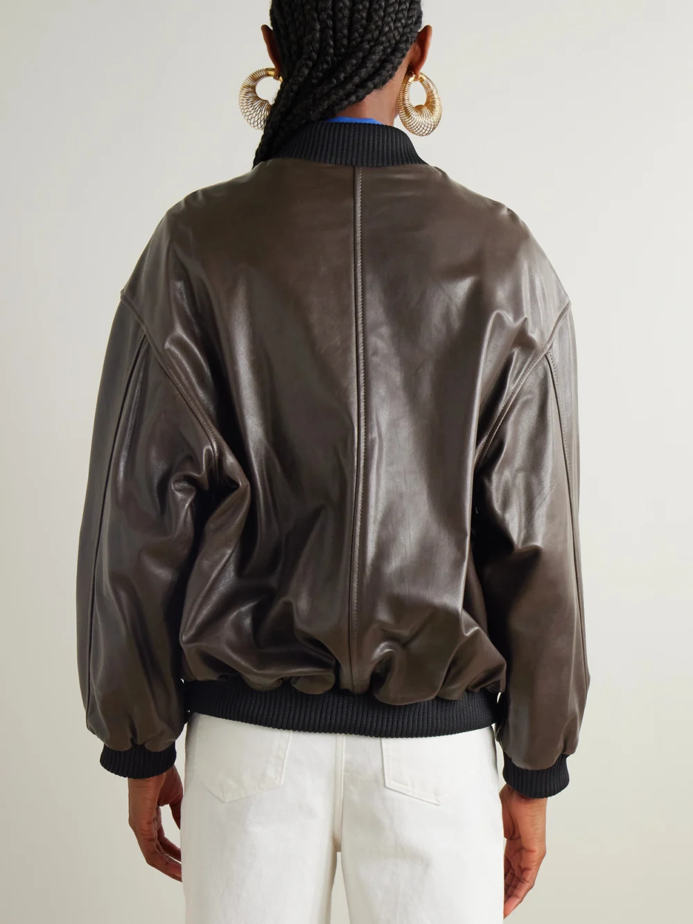 Back view of the Nour Hammour Marly Leather Bomber Jacket
