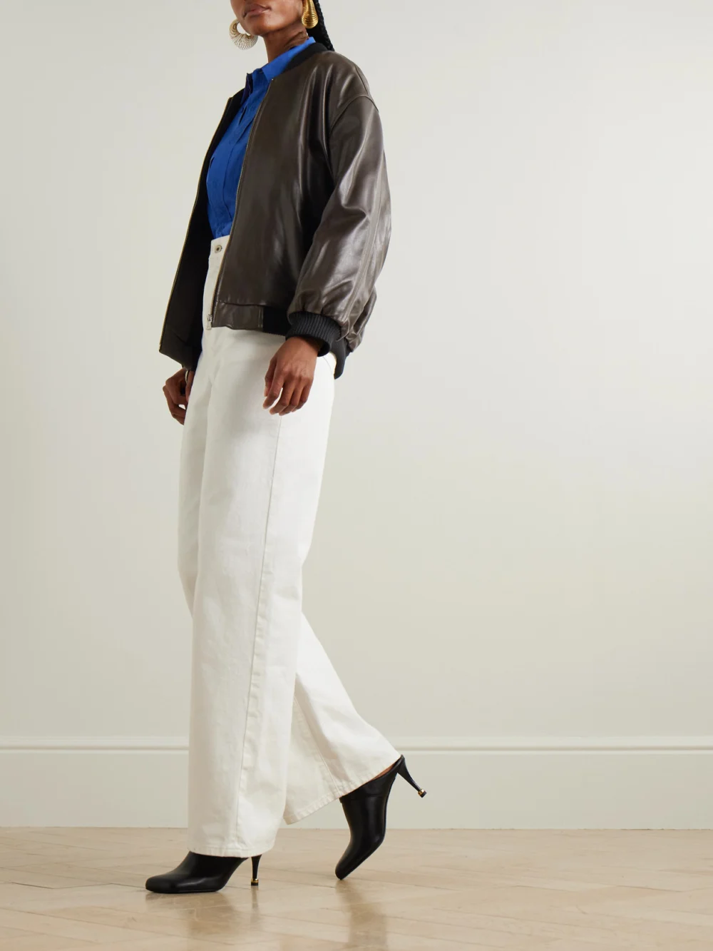 Nour Hammour Marly Leather Bomber Jacket, worn by a model
