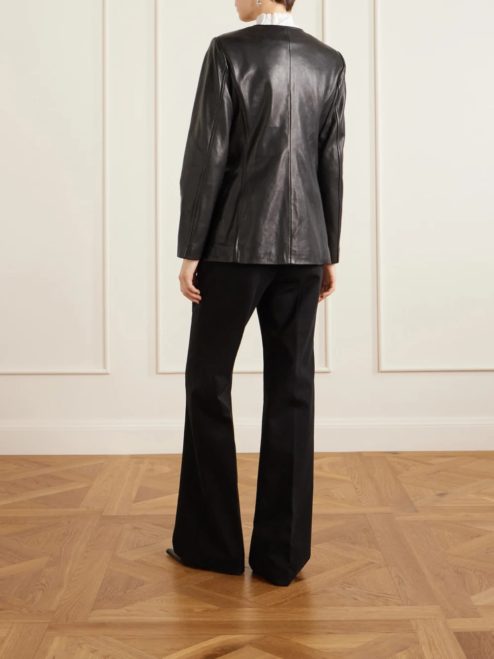 Back view of the Nour Hammour Maud Paneled Leather Jacket