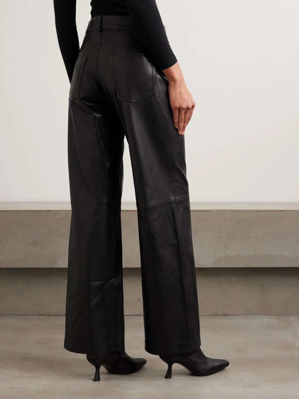 Back view of the Nour Hammour Milo Paneled Leather Wide-leg Pants