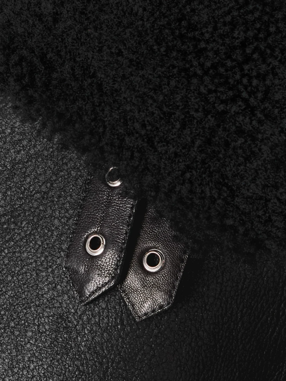 Close-up detail of the Nour Hammour Portia Shearling Jacket
