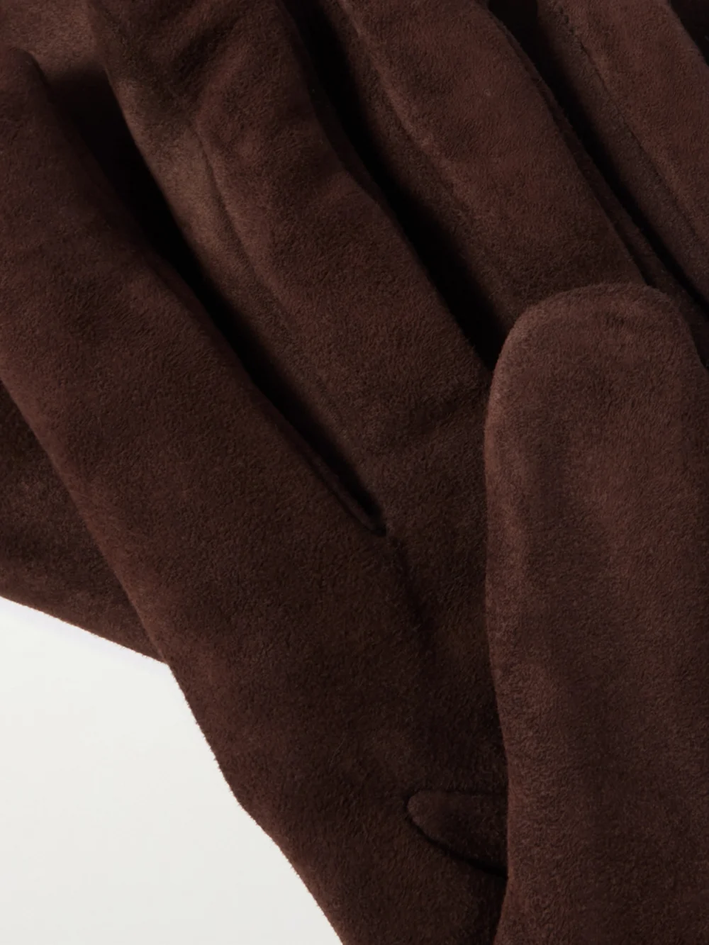 Close-up detail of the Nour Hammour Suede Gloves