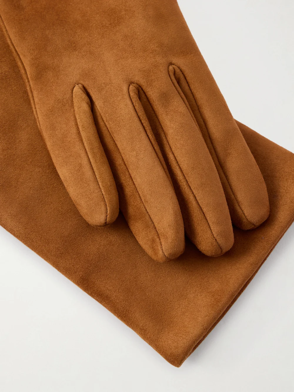Close-up detail of the Nour Hammour Suede Gloves