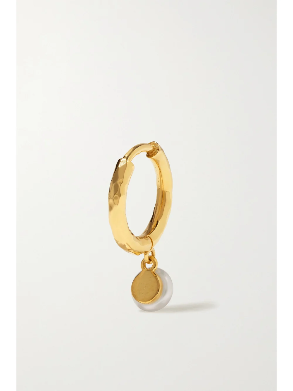 Back view of the Octavia Elizabeth Micro Gabby 18-karat Recycled Gold, Pearl and Diamond Hoop Earrings