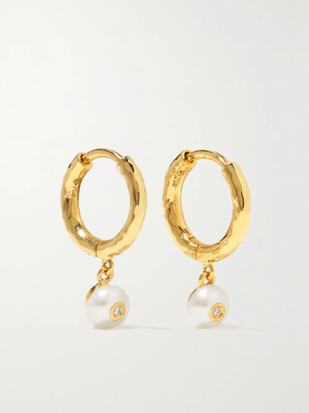 Octavia Elizabeth Micro Gabby 18-karat Recycled Gold, Pearl and Diamond Hoop Earrings