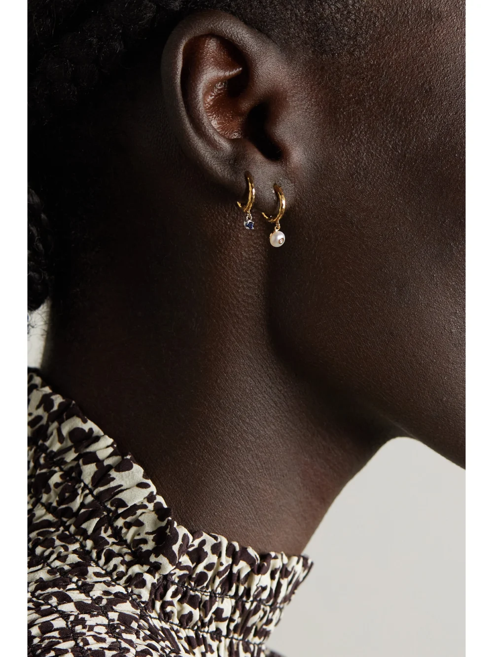 Octavia Elizabeth Micro Gabby 18-karat Recycled Gold, Pearl and Diamond Hoop Earrings, styled view