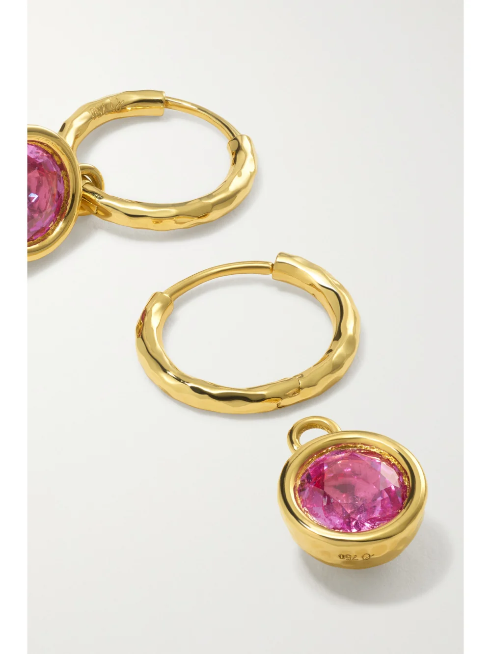Close-up detail of the Octavia Elizabeth Nesting Gem Petite Gabby 18-karat Recycled Gold Sapphire Hoop Earrings