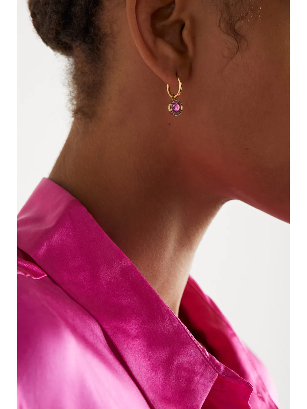Octavia Elizabeth Nesting Gem Petite Gabby 18-karat Recycled Gold Sapphire Hoop Earrings, styled view