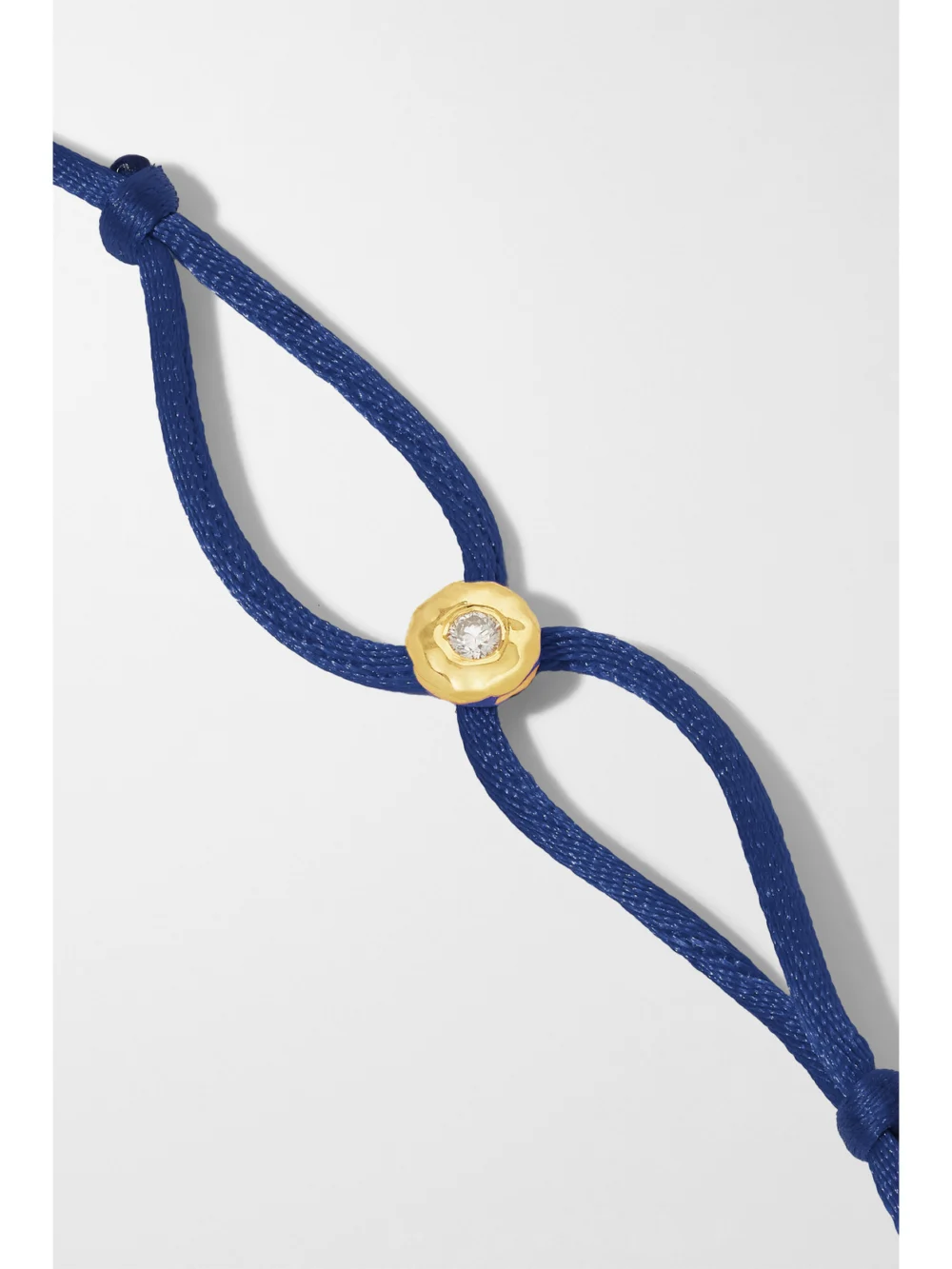 Close-up detail of the Octavia Elizabeth Parachute Nesting Gem 18-karat Recycled Gold, Diamond and Cord Bracelet
