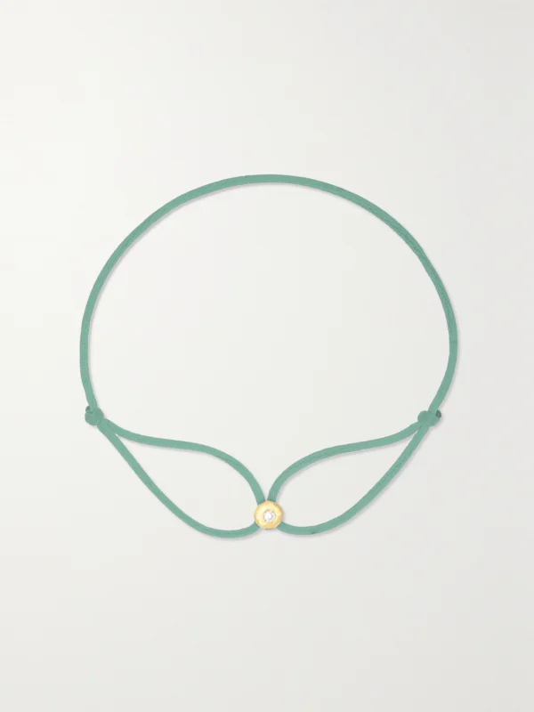 Octavia Elizabeth Parachute Nesting Gem 18-karat Recycled Gold, Diamond and Cord Bracelet