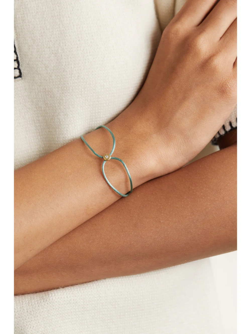 Octavia Elizabeth Parachute Nesting Gem 18-karat Recycled Gold, Diamond and Cord Bracelet, styled view