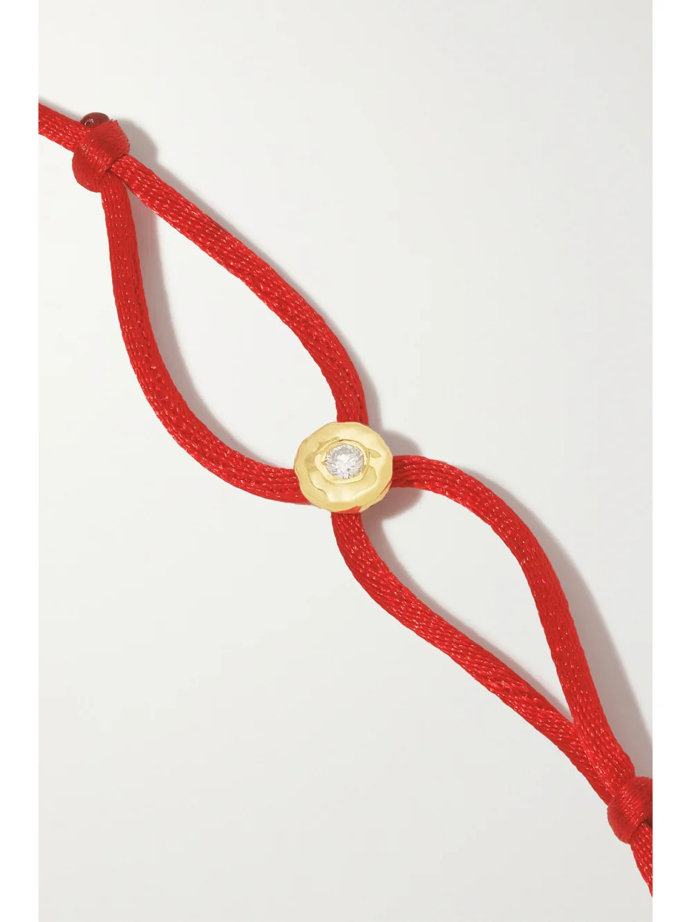 Close-up detail of the Octavia Elizabeth Parachute Nesting Gem 18-karat Recycled Gold, Diamond and Cord Bracelet