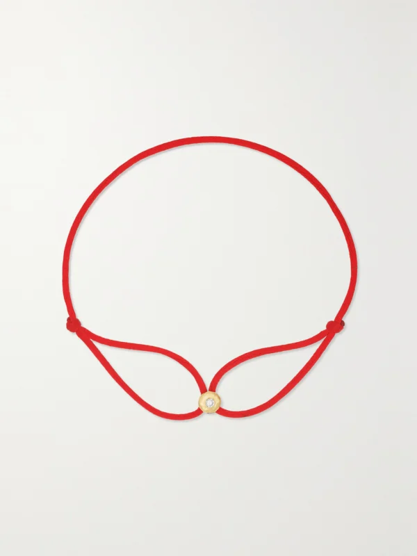 Octavia Elizabeth Parachute Nesting Gem 18-karat Recycled Gold, Diamond and Cord Bracelet
