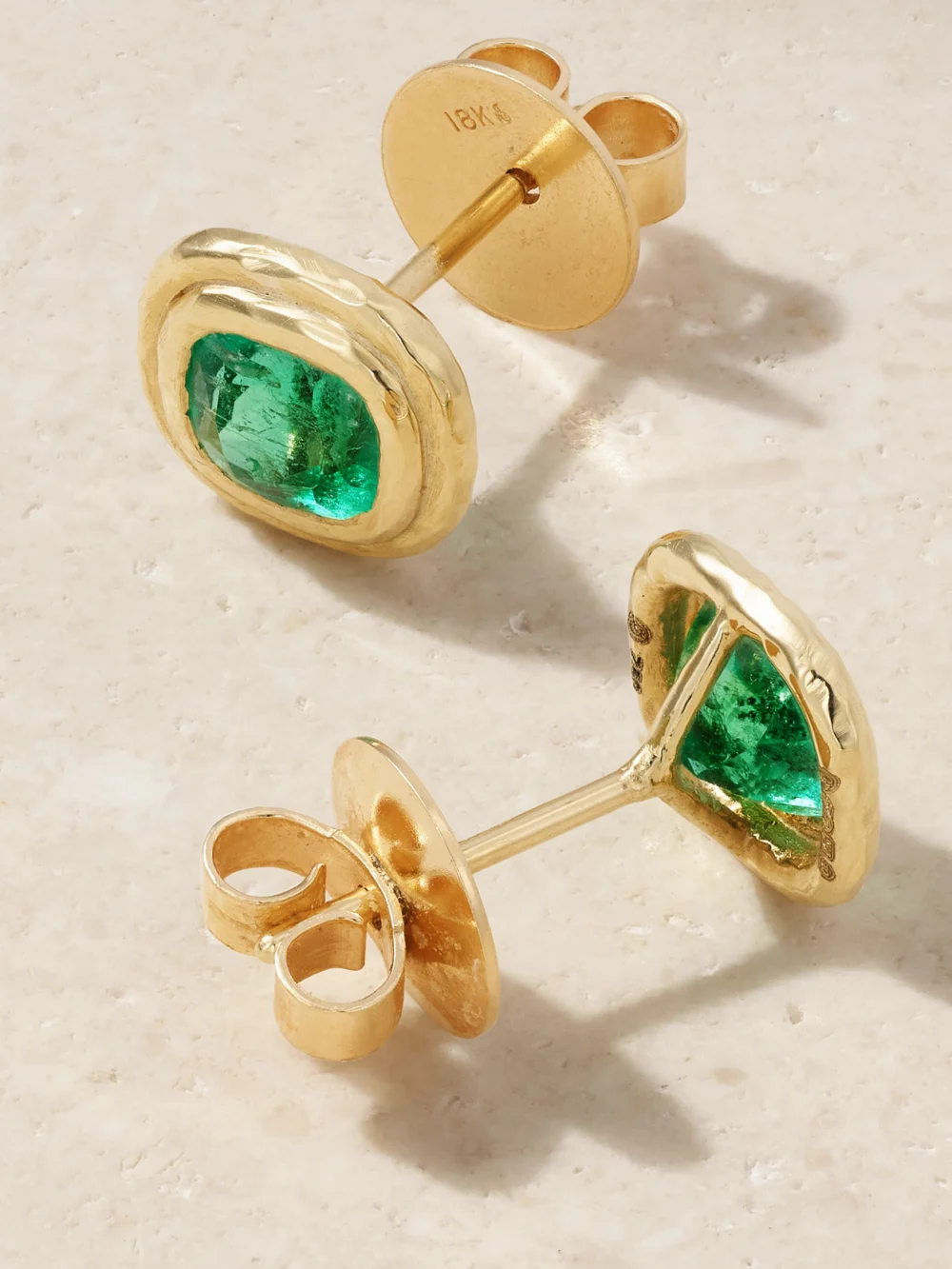 Back view of the Octavia Elizabeth Summerland 18-karat Gold Emerald Earrings