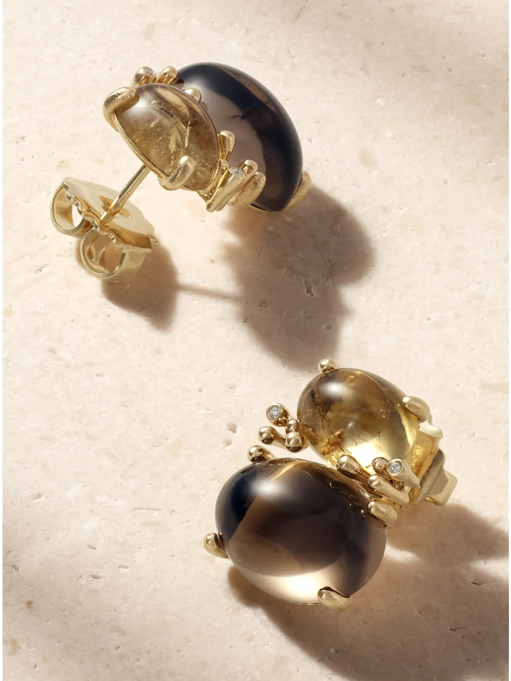 Back view of the Ole Lynggaard Copenhagen Boho 18-karat Gold, Quartz, Tourmaline and Diamond Earrings