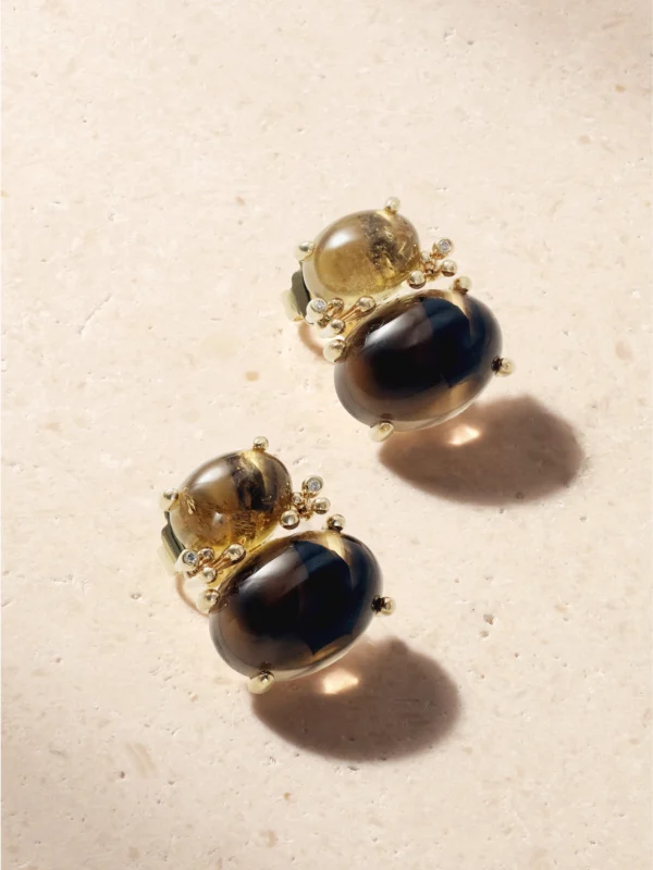 Ole Lynggaard Copenhagen Boho 18-karat Gold, Quartz, Tourmaline and Diamond Earrings