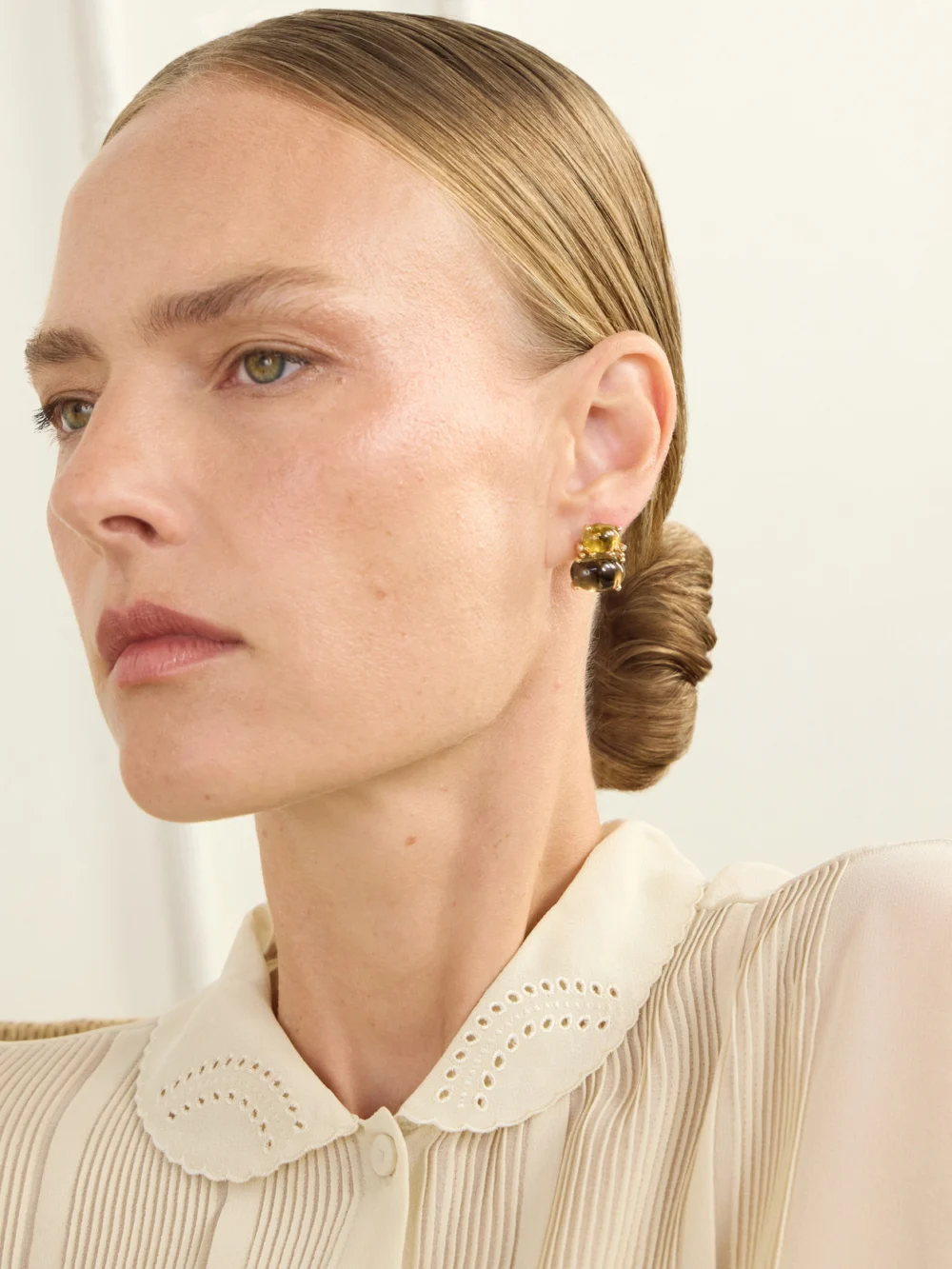 Ole Lynggaard Copenhagen Boho 18-karat Gold, Quartz, Tourmaline and Diamond Earrings, styled view