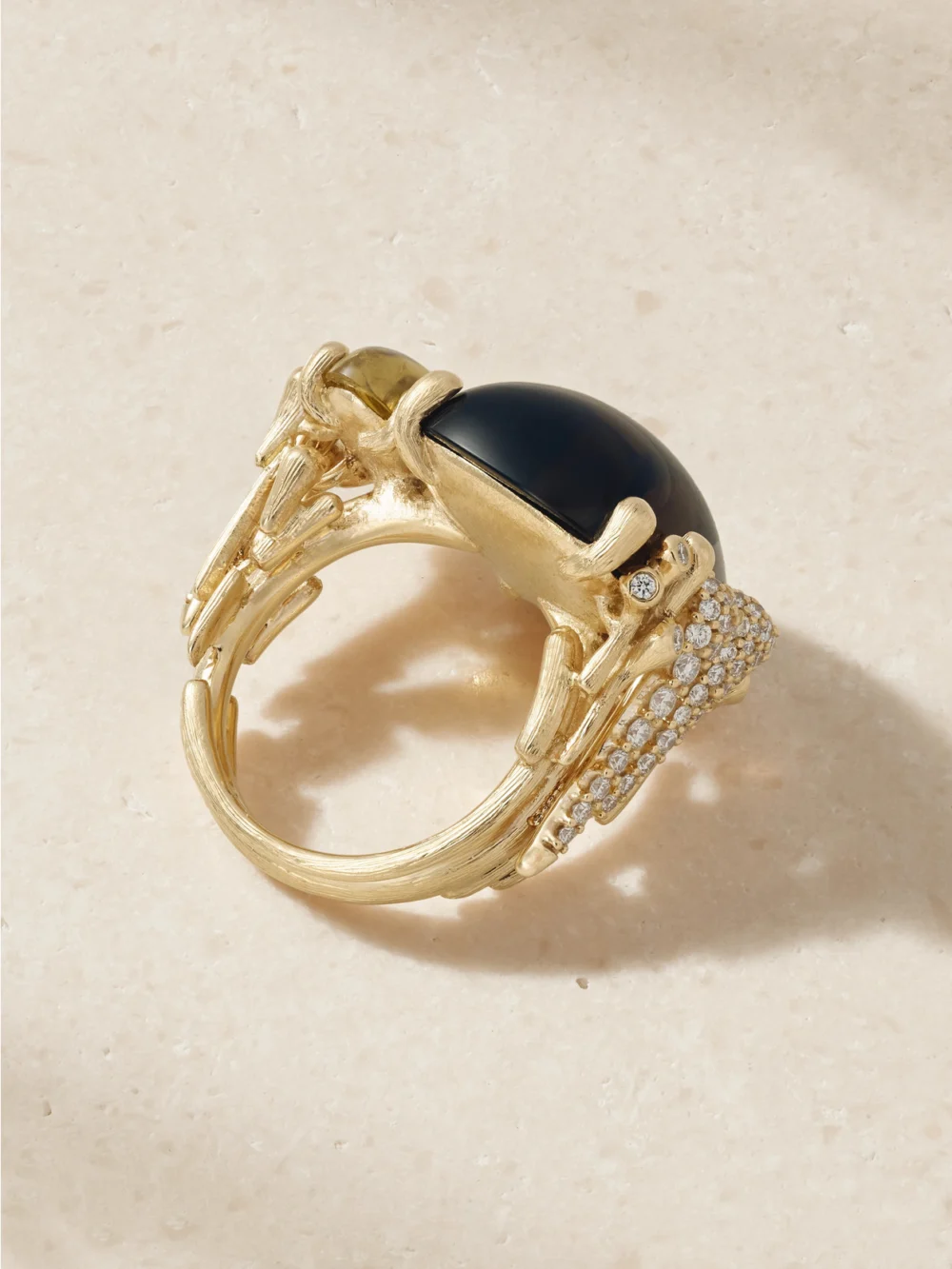 Back view of the Ole Lynggaard Copenhagen Boho 18-karat Gold, Quartz, Tourmaline and Diamond Ring