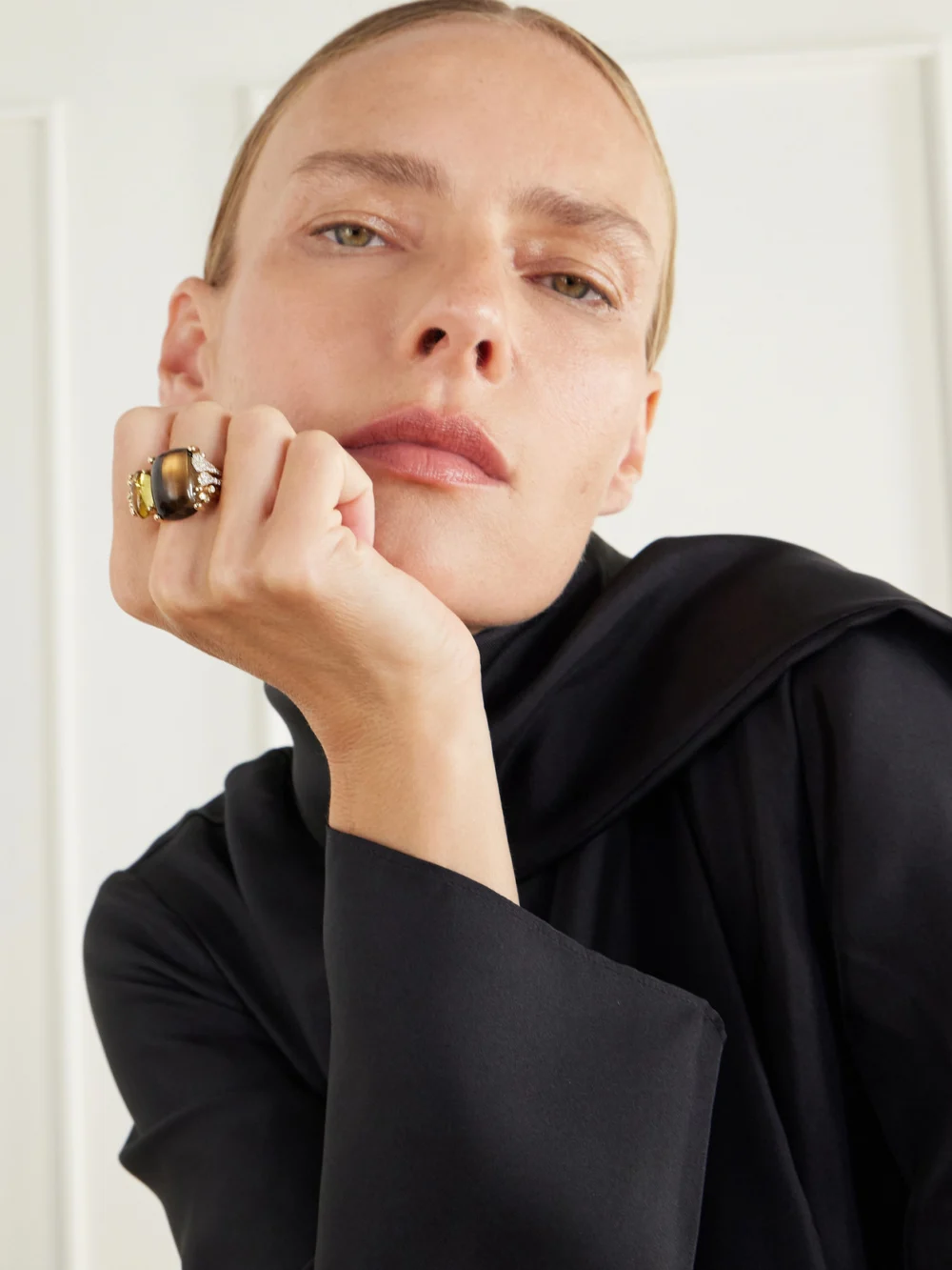 Ole Lynggaard Copenhagen Boho 18-karat Gold, Quartz, Tourmaline and Diamond Ring, styled view