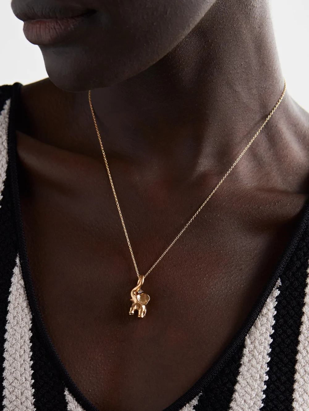 Ole Lynggaard Copenhagen Elephant 18-karat Gold Diamond Necklace, styled view
