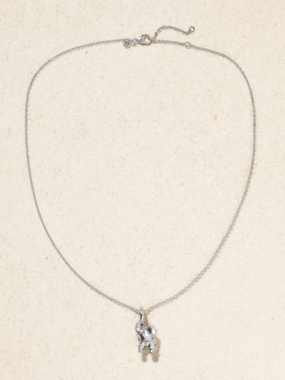 Close-up detail of the Ole Lynggaard Copenhagen Elephant 18-karat White Gold Diamond Necklace