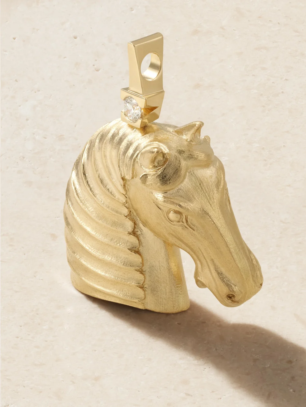 Close-up detail of the Ole Lynggaard Copenhagen Horse's Head 18-karat Gold Diamond Pendant
