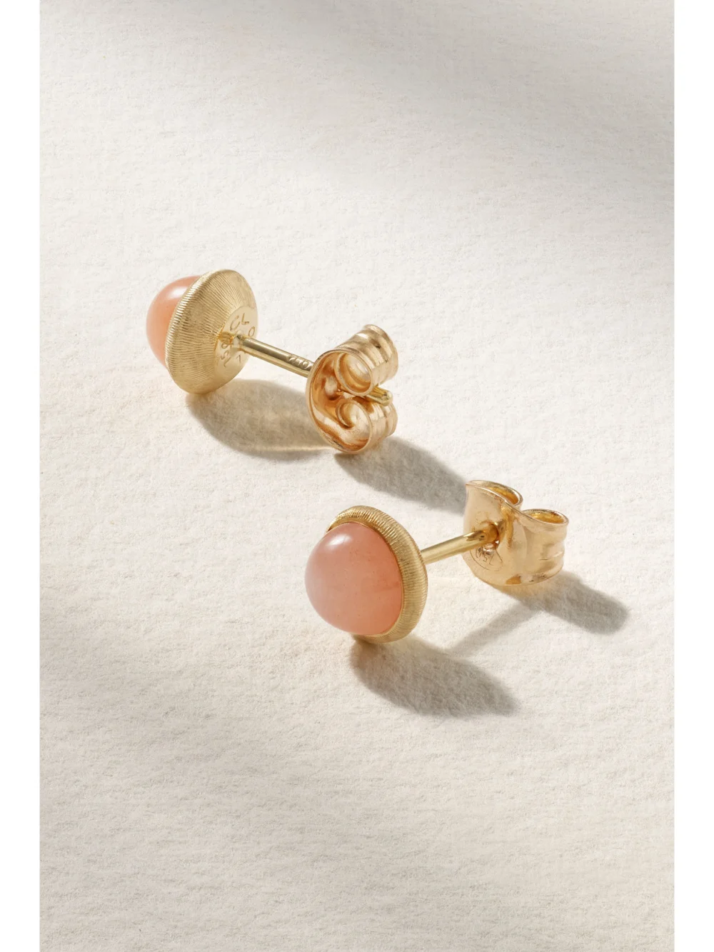 Close-up detail of the Ole Lynggaard Copenhagen Lotus 18-karat Gold Moonstone Earrings