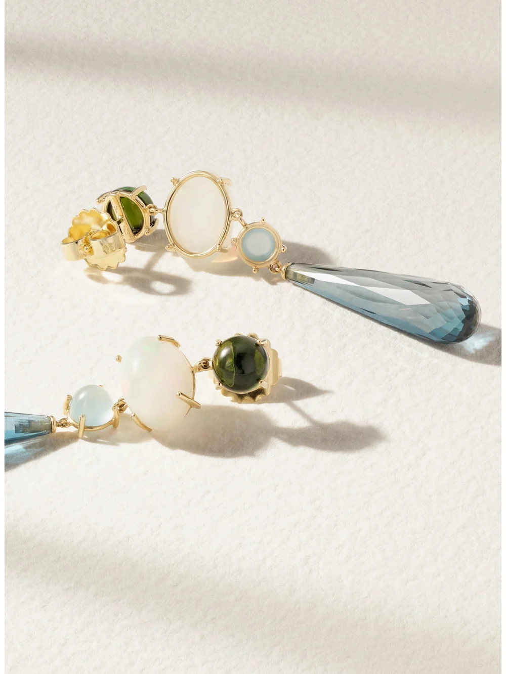 Close-up detail of the Ole Lynggaard Copenhagen Lotus 18-karat Gold Multi-stone Earrings
