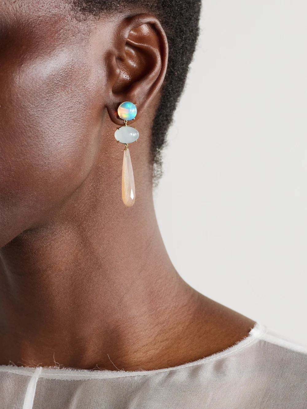 Ole Lynggaard Copenhagen Lotus 18-karat Gold Multi-stone Earrings, styled view