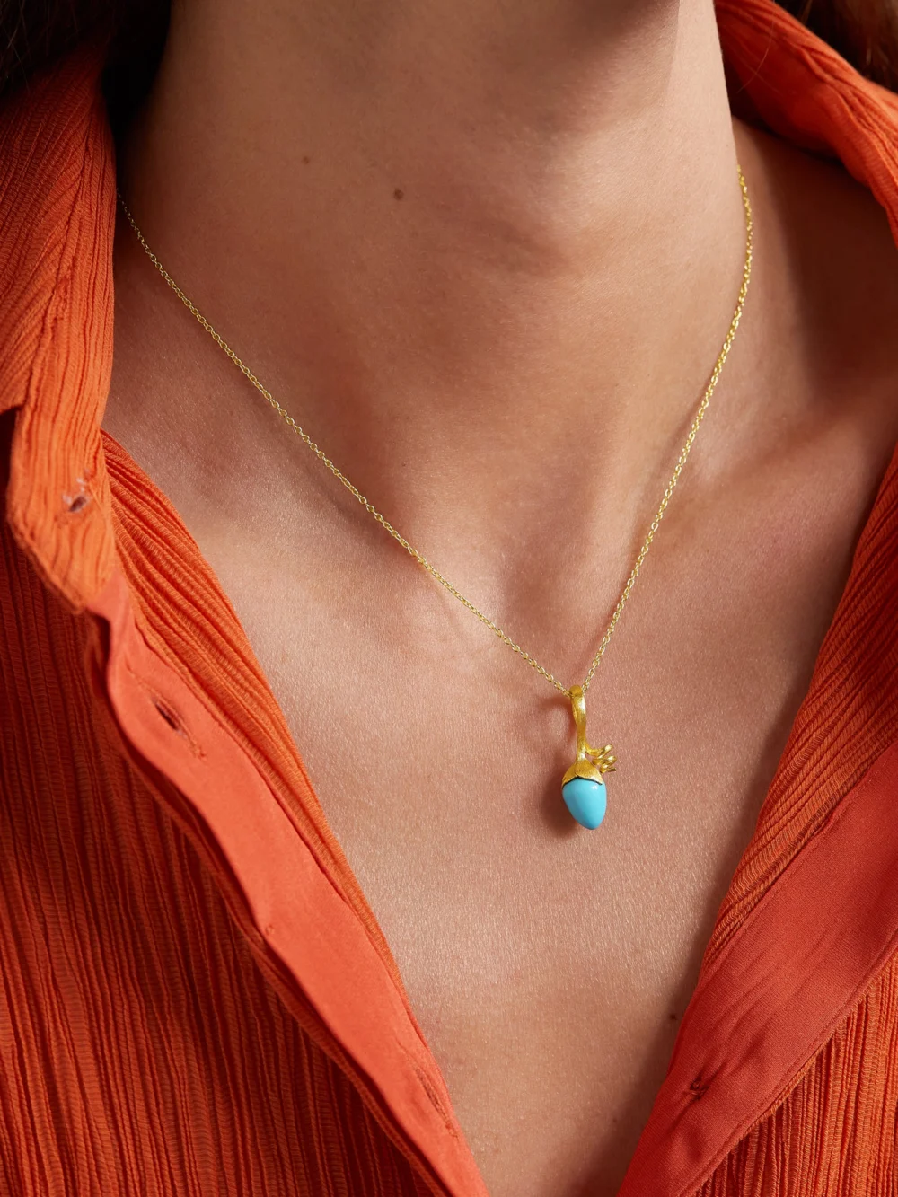 Ole Lynggaard Copenhagen Lotus Sprout 18-karat Gold Turquoise Necklace, styled view
