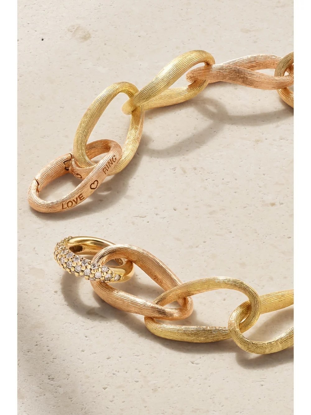 Back view of the Ole Lynggaard Copenhagen Love Medium 18-karat Yellow and Rose Gold Diamond Bracelet