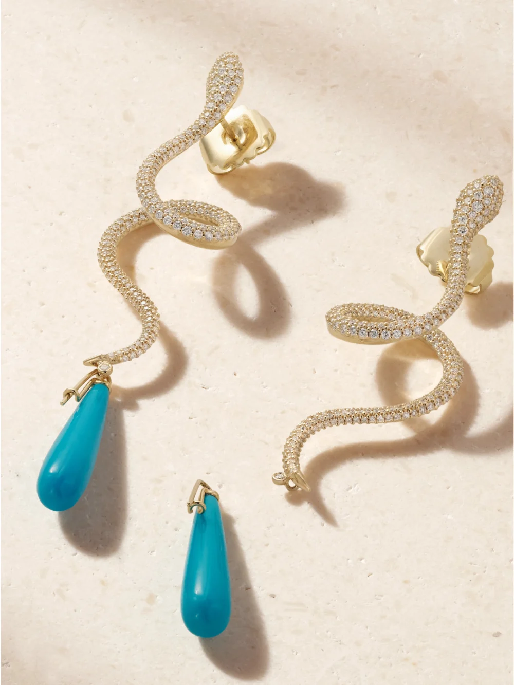 Back view of the Ole Lynggaard Copenhagen Snakes 18-karat Gold, Turquoise and Diamond Earrings
