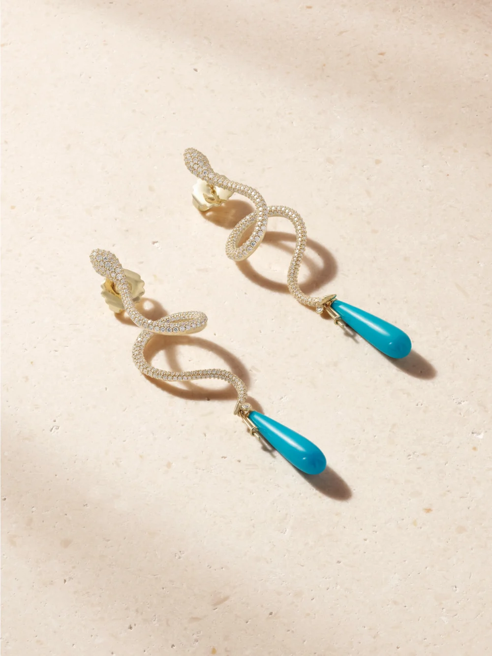 Ole Lynggaard Copenhagen Snakes 18-karat Gold, Turquoise and Diamond Earrings in blue