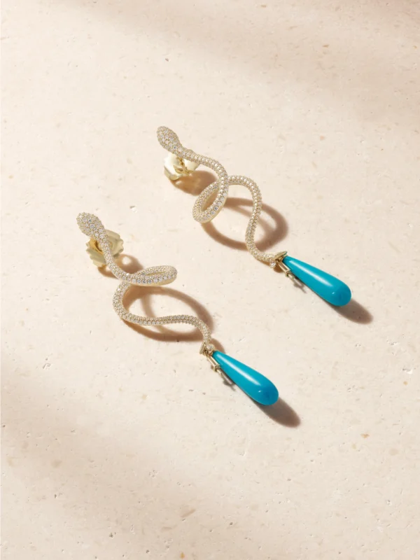 Ole Lynggaard Copenhagen Snakes 18-karat Gold, Turquoise and Diamond Earrings
