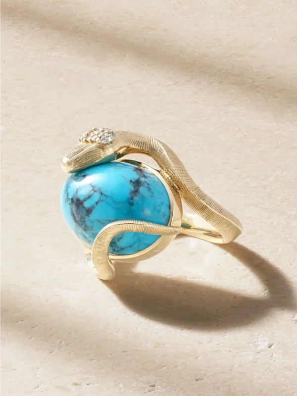 Ole Lynggaard Copenhagen Snakes 18-karat Gold, Turquoise and Diamond Ring