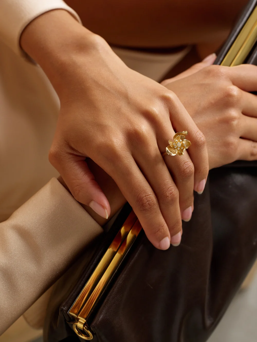 Ole Lynggaard Copenhagen Wild Rose 18-karat Gold Diamond Ring, styled view