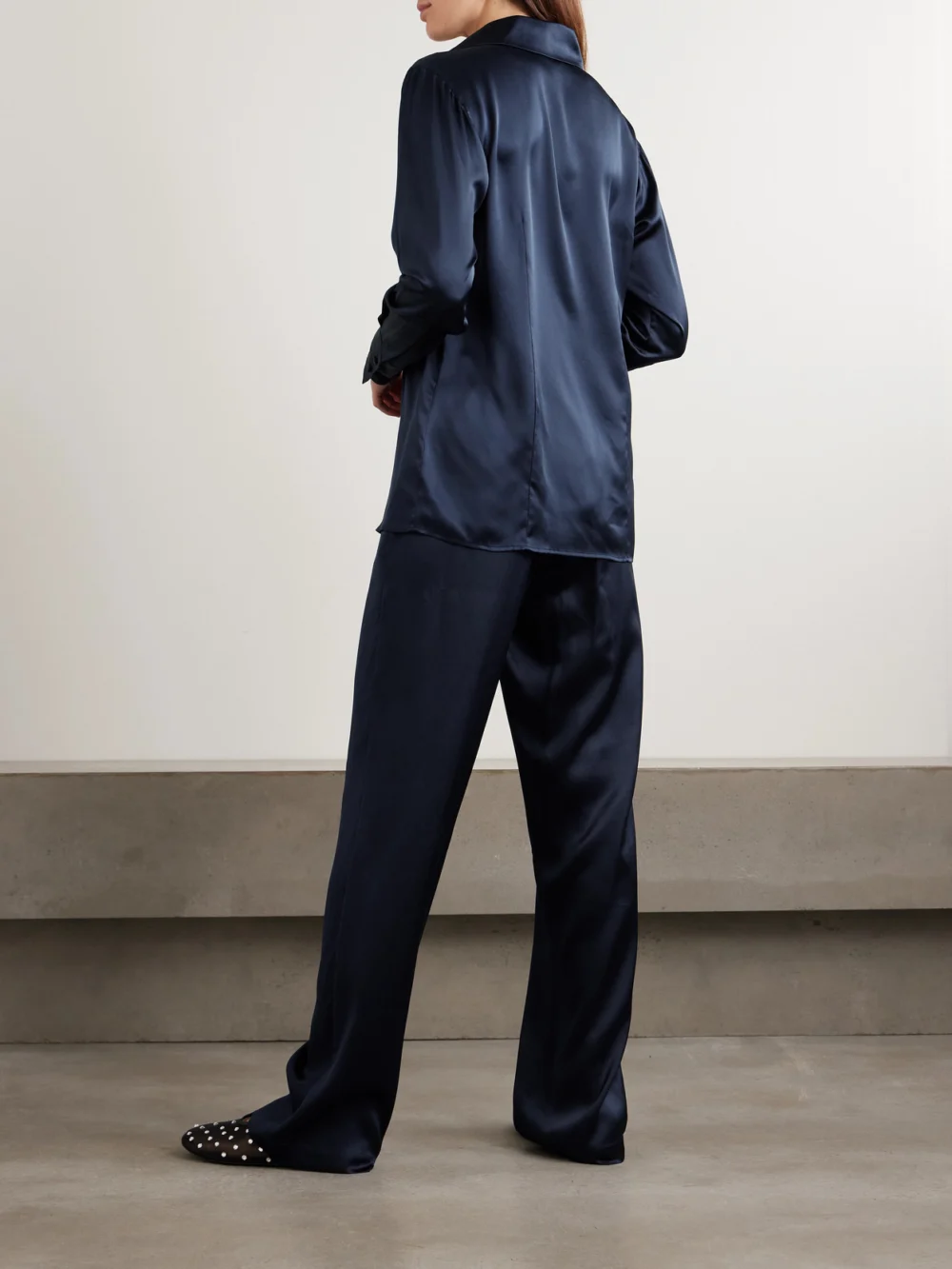 Back view of the Olivia von Halle Bacall Silk-satin Pajama Set
