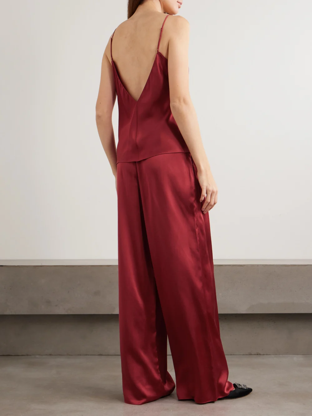 Back view of the Olivia von Halle Bliss Silk-satin Pajama Set
