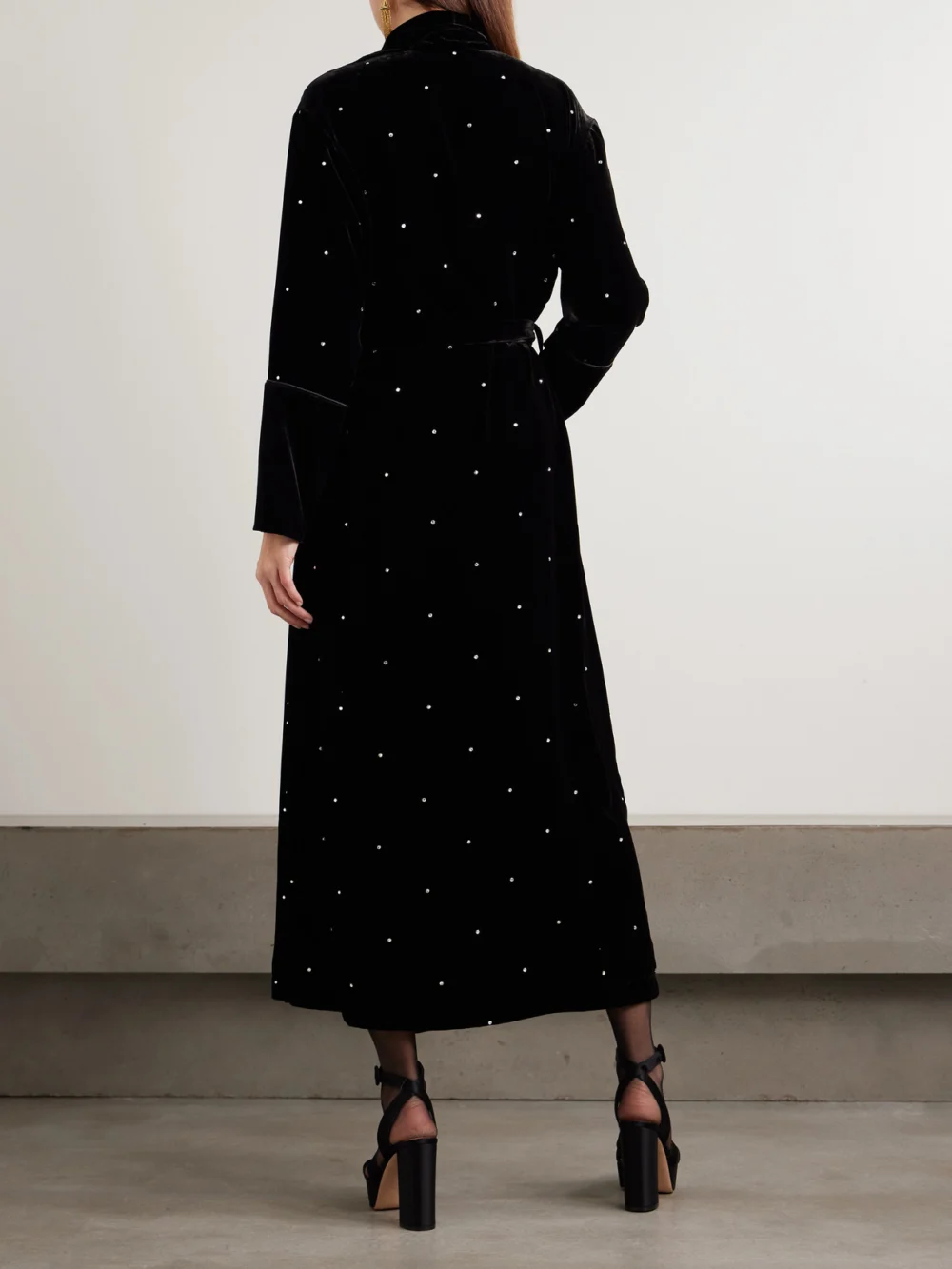 Back view of the Olivia von Halle Capability Crystal-embellished Belted Velvet Robe