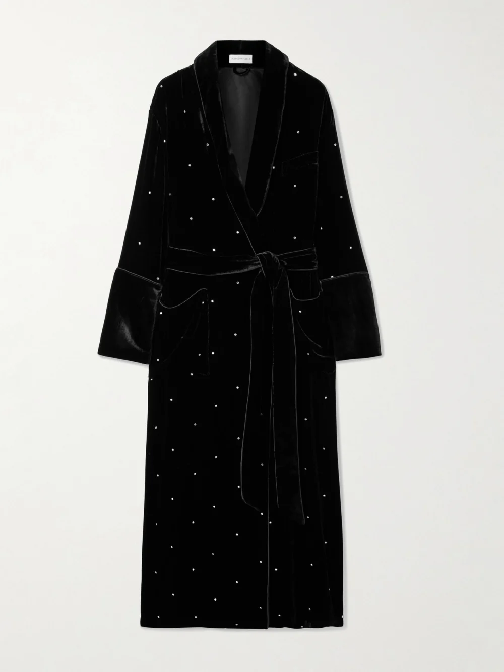 Olivia von Halle Capability Crystal-embellished Belted Velvet Robe in black