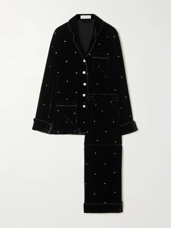 Olivia von Halle Coco Crystal-embellished Velvet Pajama Set